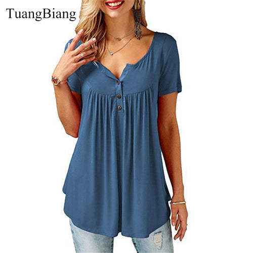 TuangBiang 2019 Women Summer V-Neck Short Sleeve T shirts Loose Sexy camiseta feminina T Shirts Female Plus Size Long Style Tops